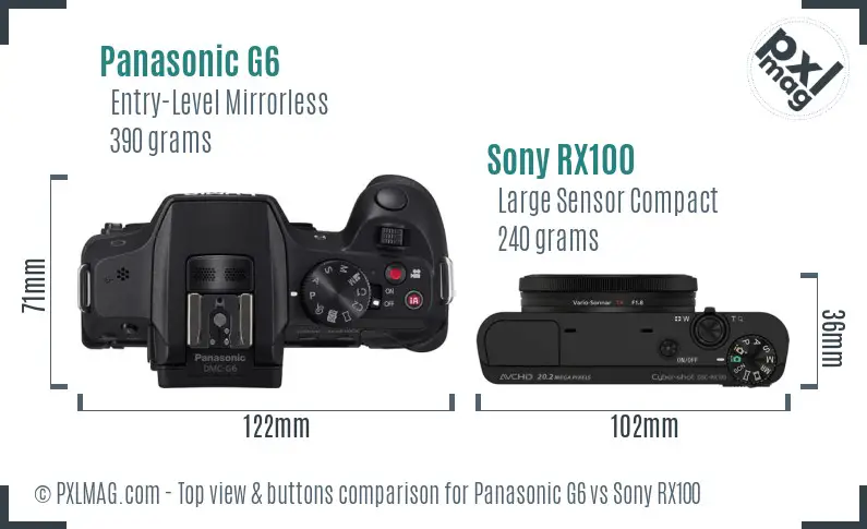 Panasonic G6 vs Sony RX100 top view buttons comparison Panasonic G6 vs Sony RX100 top view buttons comparison