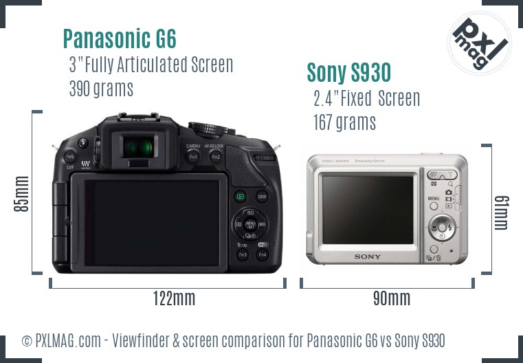 Panasonic G6 vs Sony S930 Screen and Viewfinder comparison