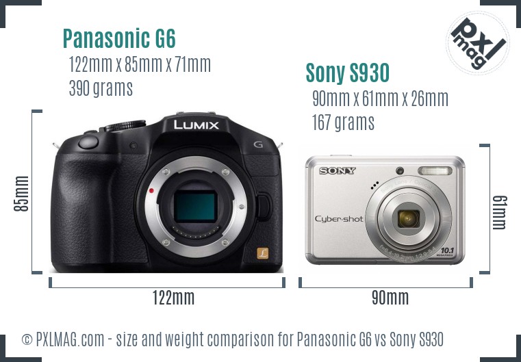 Panasonic G6 vs Sony S930 size comparison