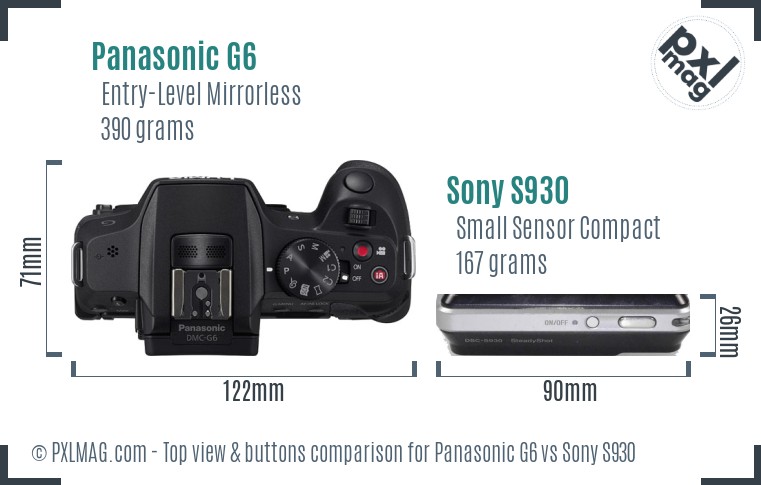 Panasonic G6 vs Sony S930 top view buttons comparison