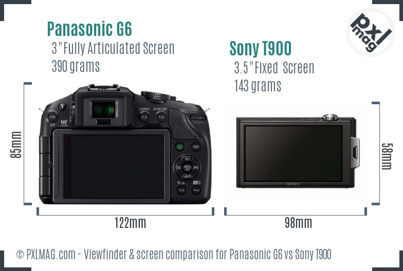 Panasonic G6 vs Sony T900 Screen and Viewfinder comparison