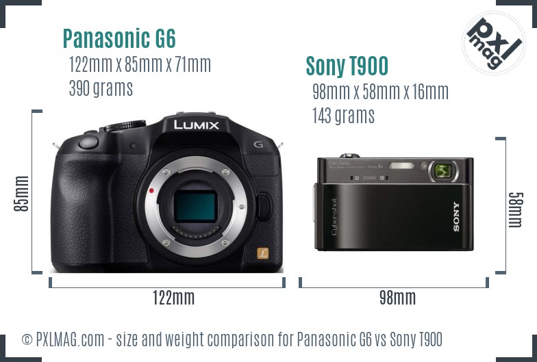 Panasonic G6 vs Sony T900 size comparison Panasonic G6 vs Sony T900 size comparison