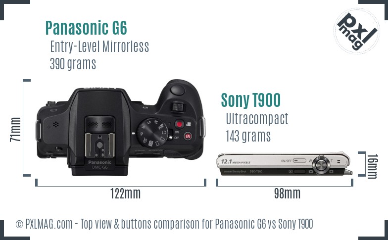 Panasonic G6 vs Sony T900 top view buttons comparison