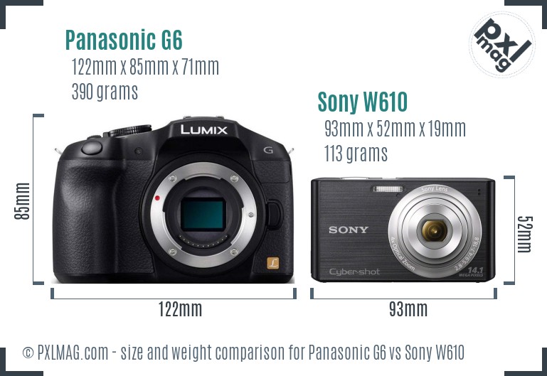 Panasonic G6 vs Sony W610 size comparison Panasonic G6 vs Sony W610 size comparison