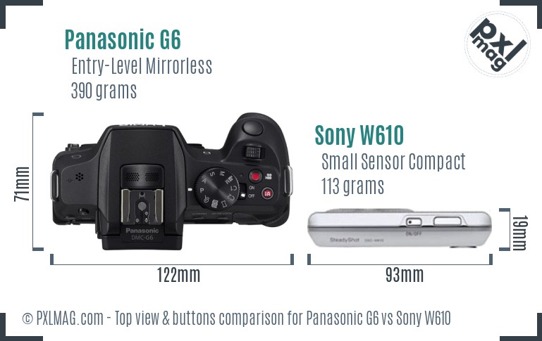 Panasonic G6 vs Sony W610 top view buttons comparison