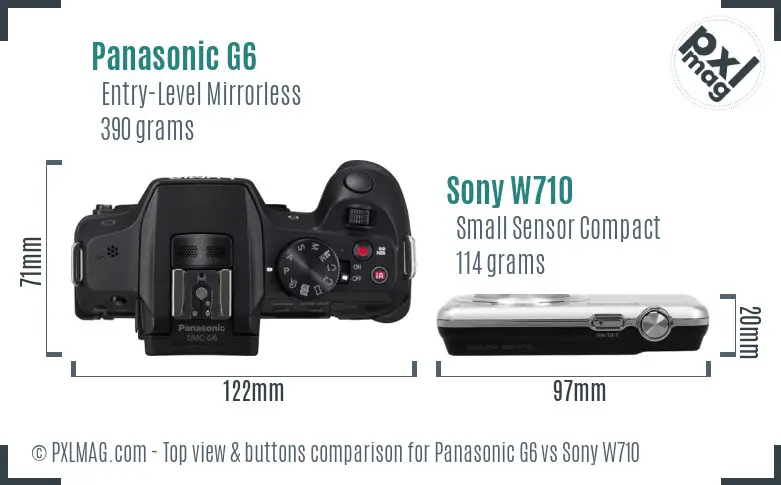 Panasonic G6 vs Sony W710 top view buttons comparison Panasonic G6 vs Sony W710 top view buttons comparison
