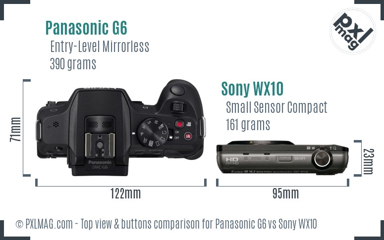 Panasonic G6 vs Sony WX10 top view buttons comparison