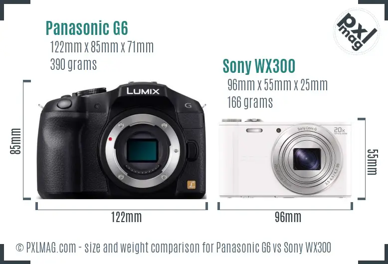 Panasonic G6 vs Sony WX300 size comparison Panasonic G6 vs Sony WX300 size comparison