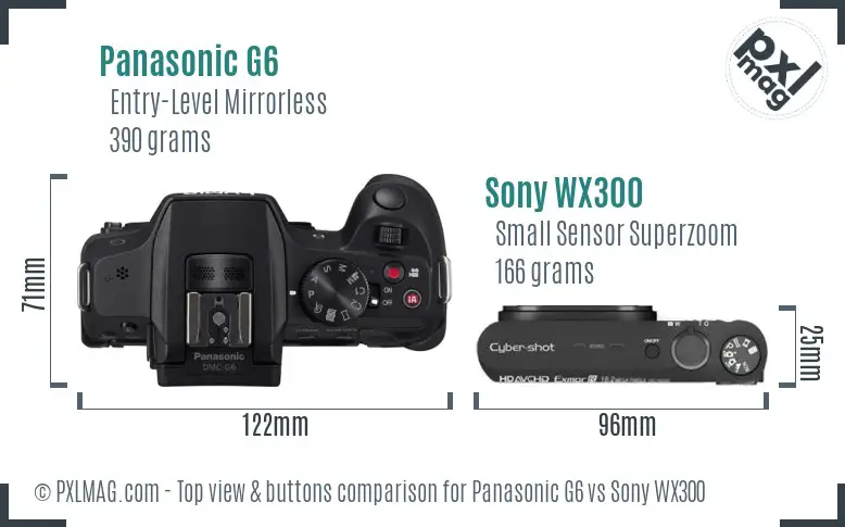 Panasonic G6 vs Sony WX300 top view buttons comparison Panasonic G6 vs Sony WX300 top view buttons comparison