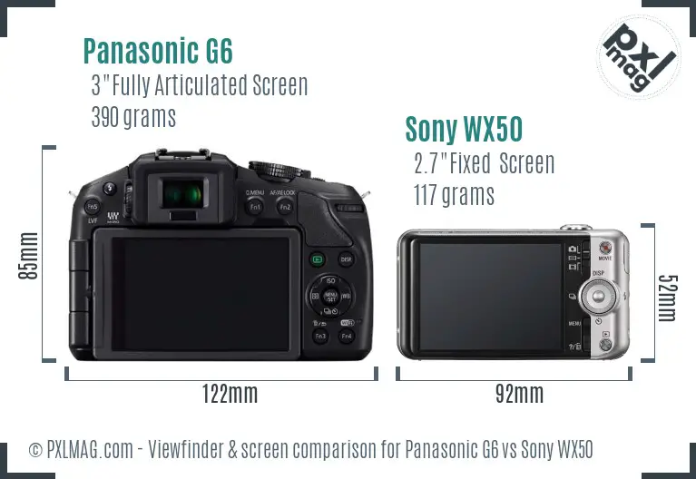 Panasonic G6 vs Sony WX50 Screen and Viewfinder comparison