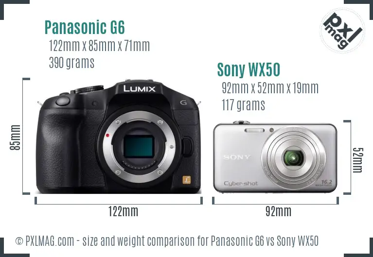 Panasonic G6 vs Sony WX50 size comparison Panasonic G6 vs Sony WX50 size comparison