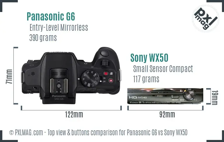 Panasonic G6 vs Sony WX50 top view buttons comparison