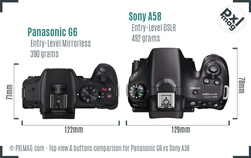 Panasonic G6 vs Sony A58 top view buttons comparison