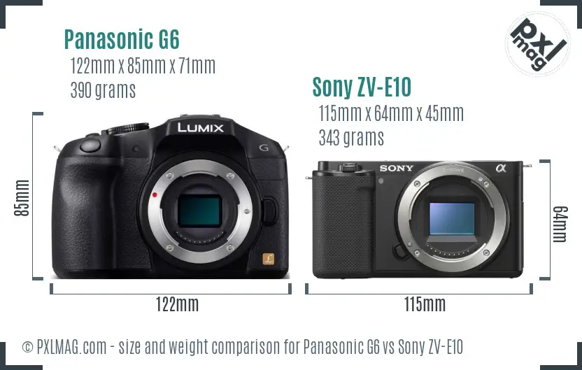 Panasonic G6 vs Sony ZV-E10 size comparison