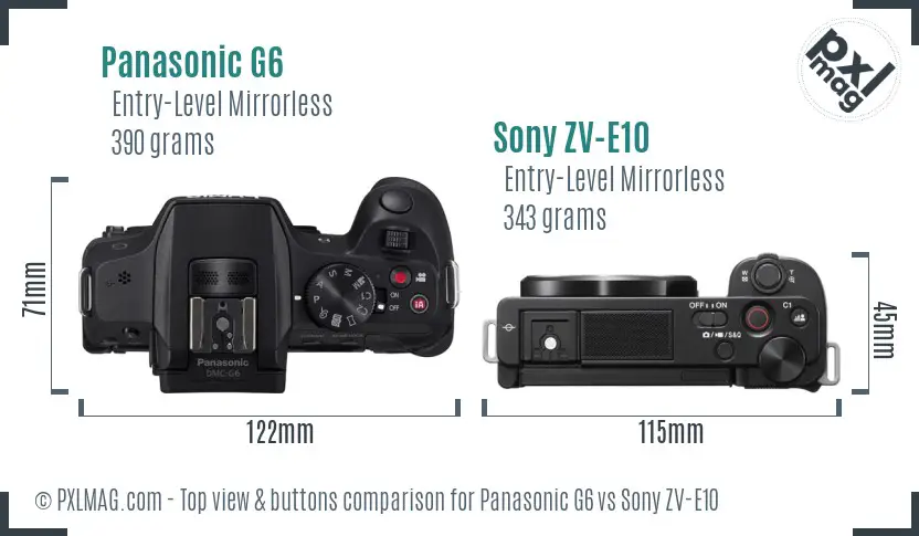 Panasonic G6 vs Sony ZV-E10 top view buttons comparison