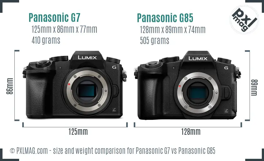 Panasonic G7 vs Panasonic G85 size comparison