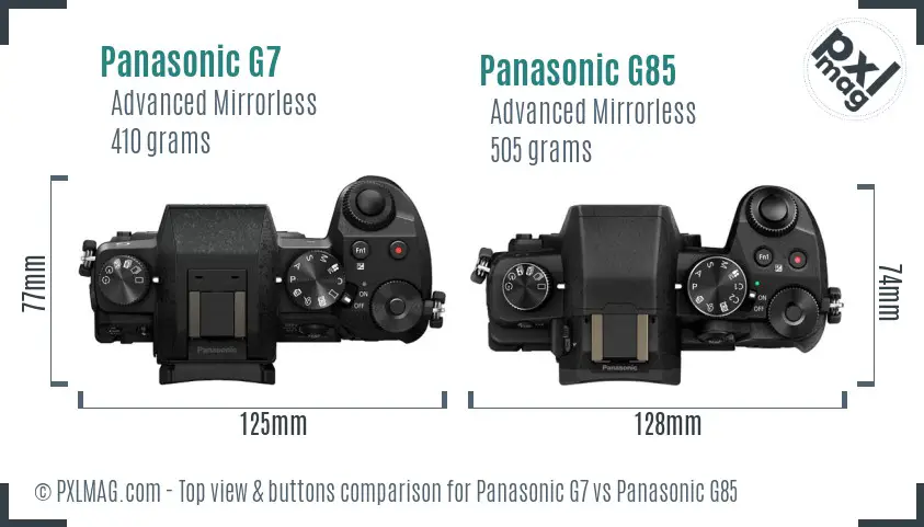 Panasonic G7 vs Panasonic G85 top view buttons comparison