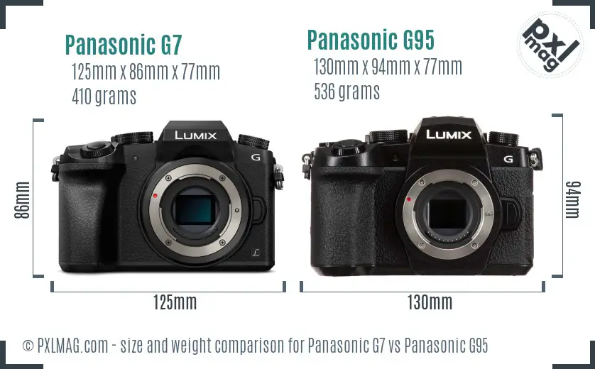 Panasonic G7 vs Panasonic G95 size comparison