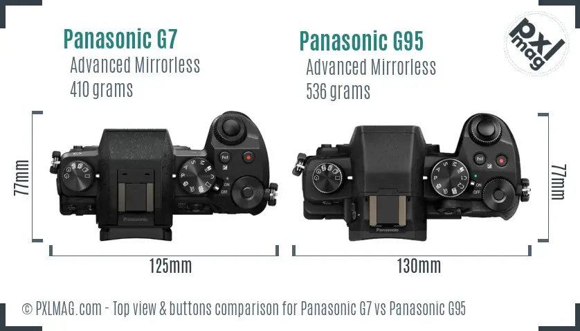 Panasonic G7 vs Panasonic G95 top view buttons comparison