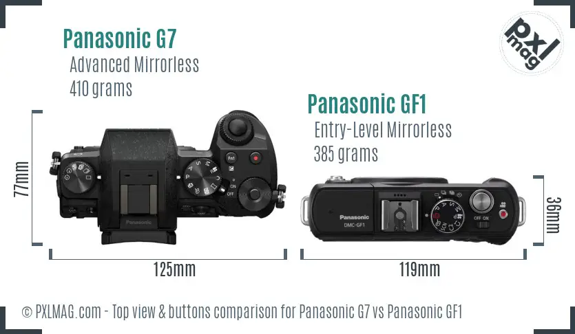 Panasonic G7 vs Panasonic GF1 top view buttons comparison