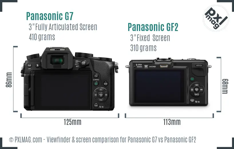 Panasonic G7 vs Panasonic GF2 Screen and Viewfinder comparison