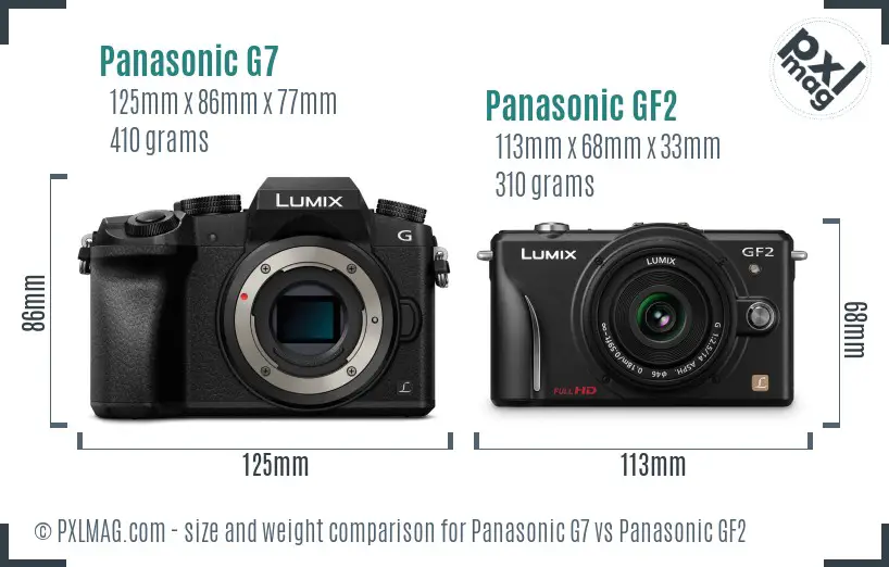 Panasonic G7 vs Panasonic GF2 size comparison