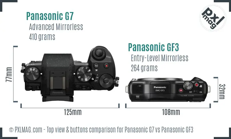 Panasonic G7 vs Panasonic GF3 top view buttons comparison