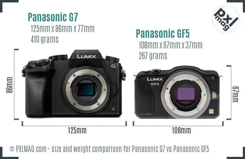 Panasonic G7 vs Panasonic GF5 size comparison