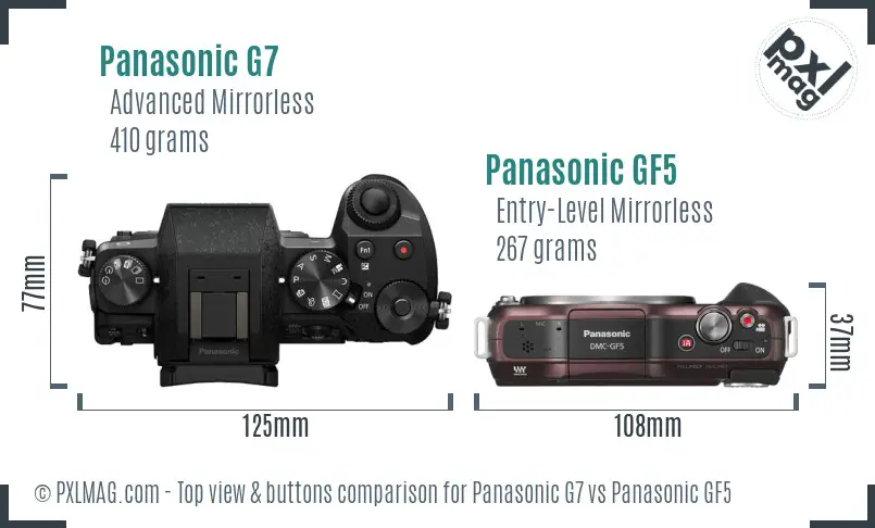 Panasonic G7 vs Panasonic GF5 top view buttons comparison