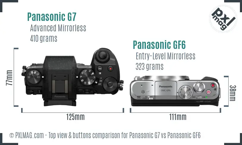 Panasonic G7 vs Panasonic GF6 top view buttons comparison