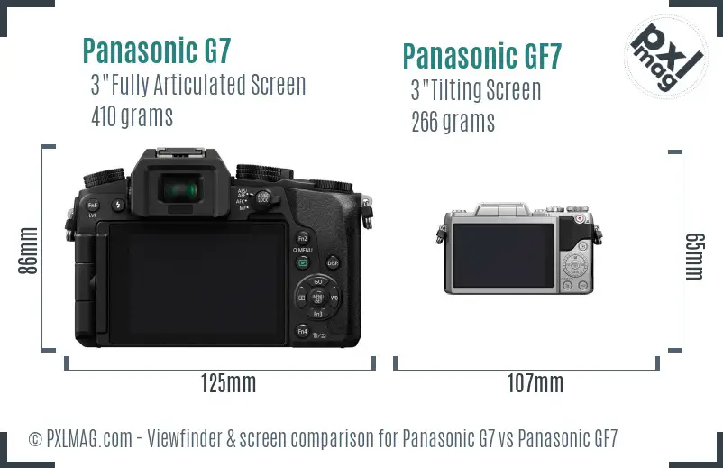 Panasonic G7 vs Panasonic GF7 Screen and Viewfinder comparison