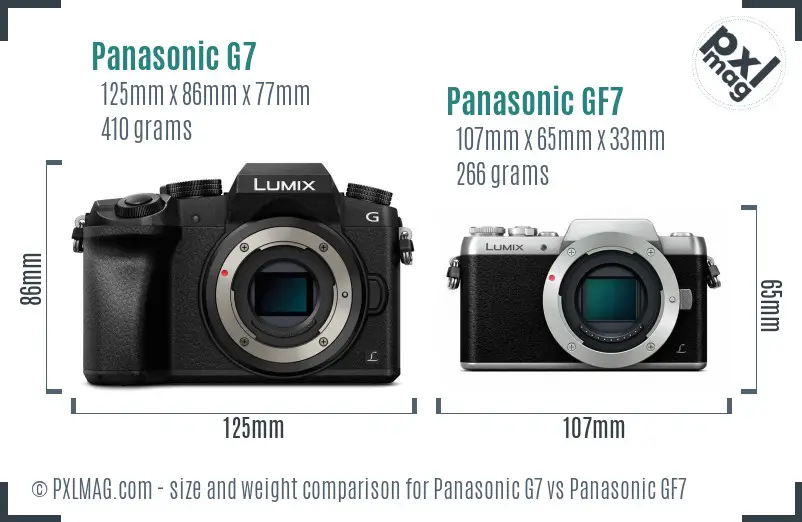 Panasonic G7 vs Panasonic GF7 size comparison