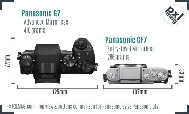Panasonic G7 vs Panasonic GF7 top view buttons comparison