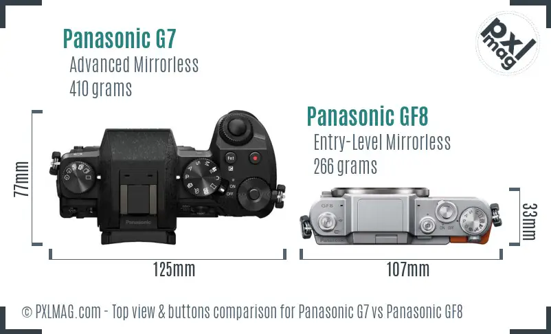 Panasonic G7 vs Panasonic GF8 top view buttons comparison