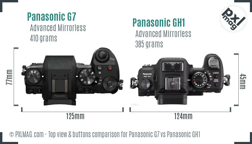 Panasonic G7 vs Panasonic GH1 top view buttons comparison