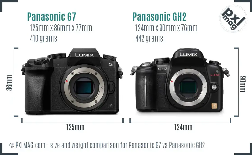 Panasonic G7 vs Panasonic GH2 size comparison