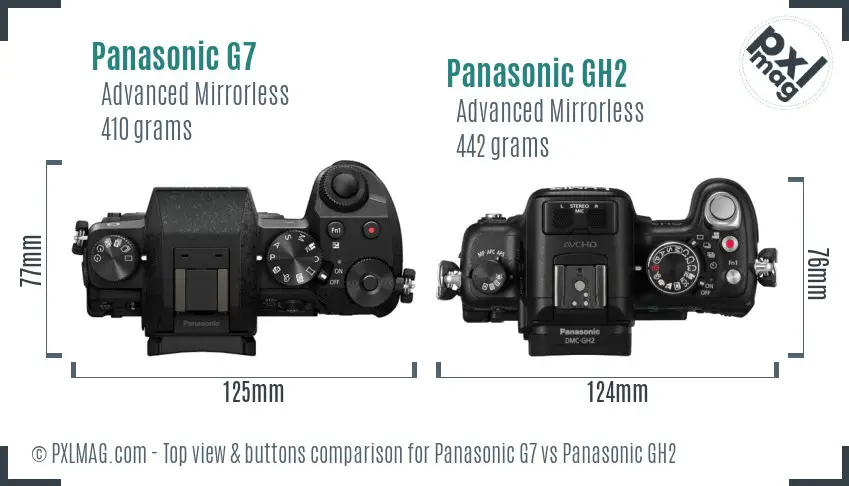 Panasonic G7 vs Panasonic GH2 top view buttons comparison