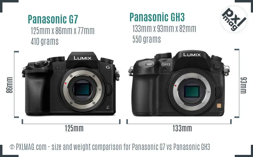Panasonic G7 vs Panasonic GH3 size comparison