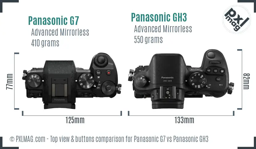 Panasonic G7 vs Panasonic GH3 top view buttons comparison