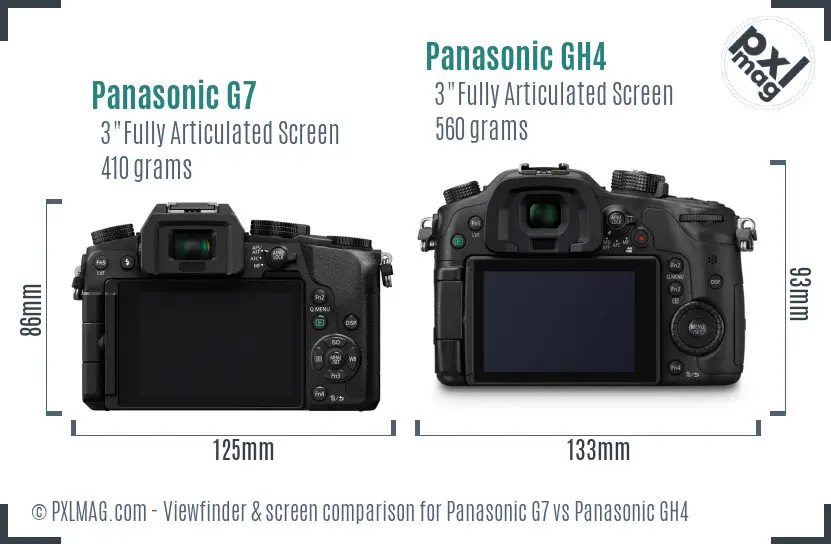 Panasonic G7 vs Panasonic GH4 Screen and Viewfinder comparison