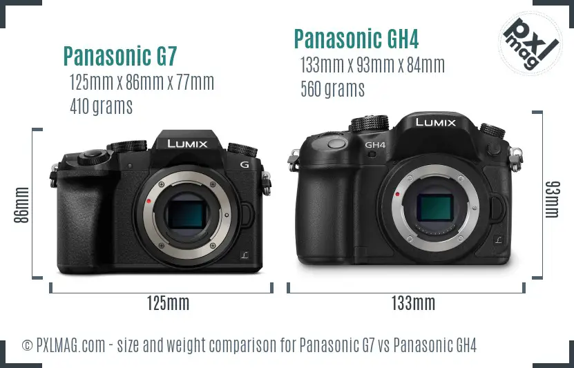 Panasonic G7 vs Panasonic GH4 size comparison