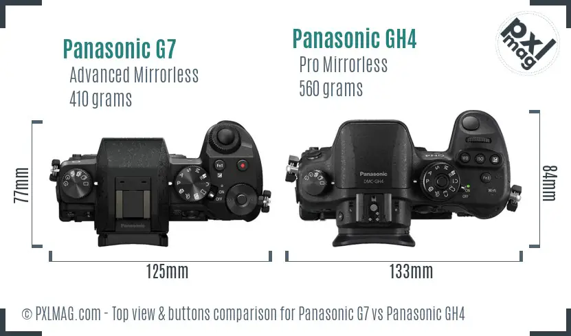 Panasonic G7 vs Panasonic GH4 top view buttons comparison