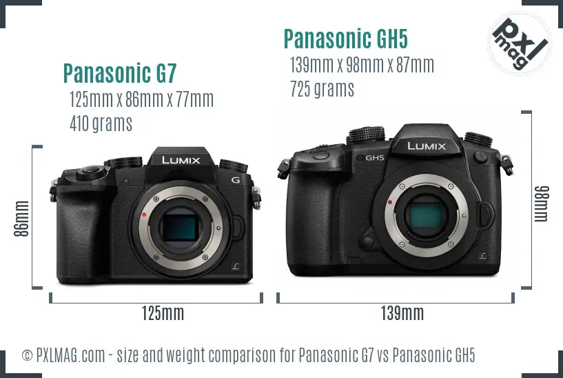 Panasonic G7 vs Panasonic GH5 size comparison