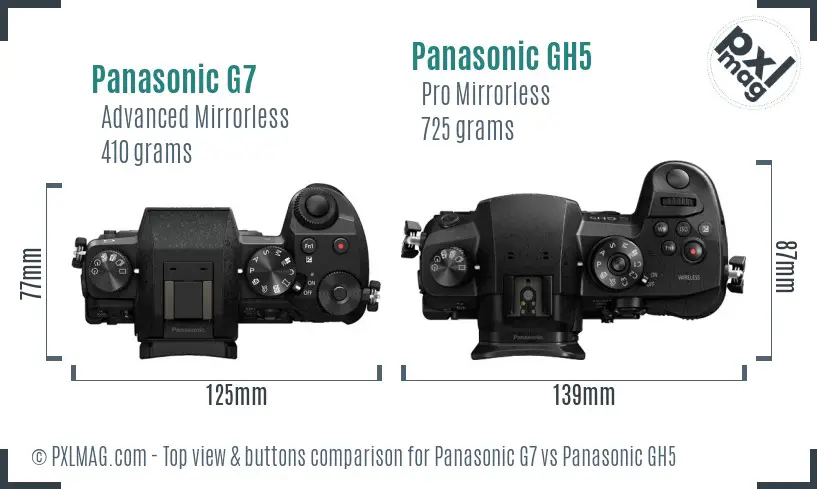 Panasonic G7 vs Panasonic GH5 top view buttons comparison