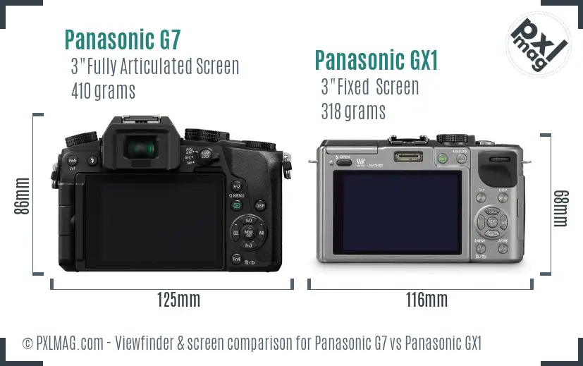 Panasonic G7 vs Panasonic GX1 Screen and Viewfinder comparison