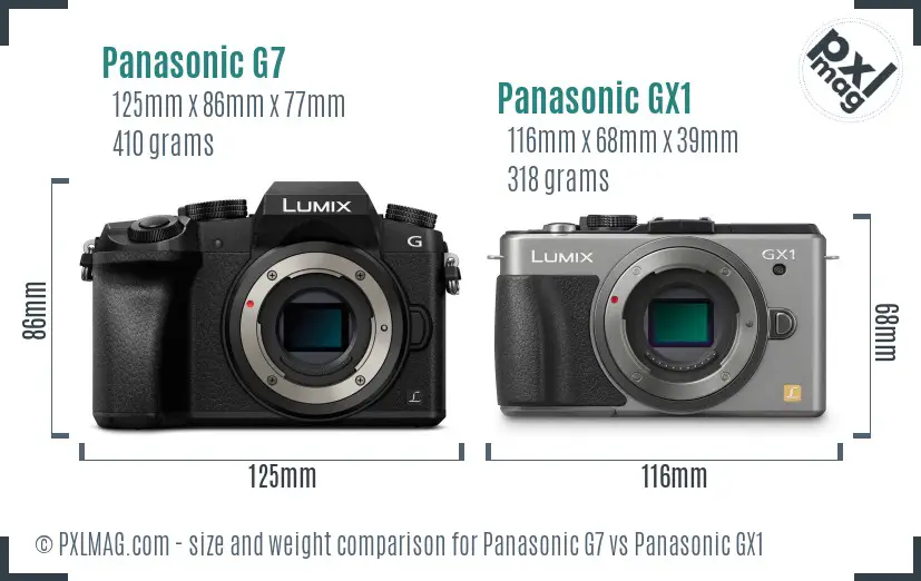 Panasonic G7 vs Panasonic GX1 size comparison