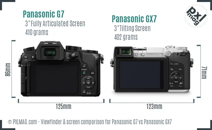 Panasonic G7 vs Panasonic GX7 Screen and Viewfinder comparison