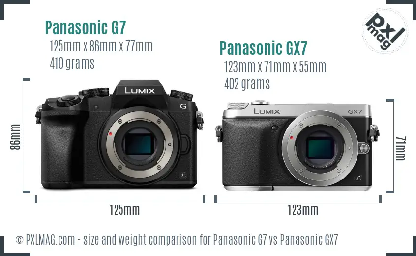 Panasonic G7 vs Panasonic GX7 size comparison