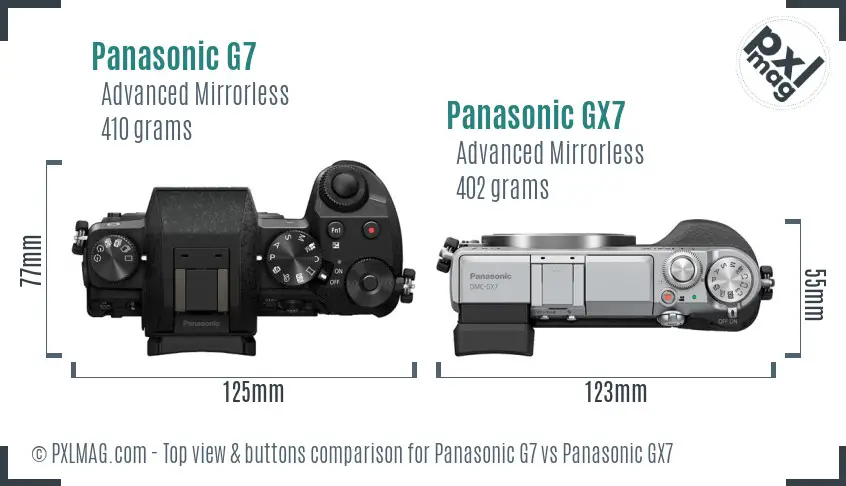 Panasonic G7 vs Panasonic GX7 top view buttons comparison