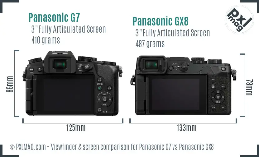 Panasonic G7 vs Panasonic GX8 Screen and Viewfinder comparison